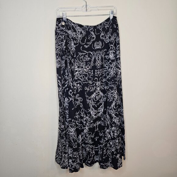 Women's Soft Surroundings Black White A-Line Maxi Skirt Flowy Lightweight Size L - Picture 2 of 6